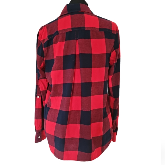 Tommy Hilfiger Red Plaid Flannel Shirt Long Sleeves Women's Size Medium - Picture 2 of 14
